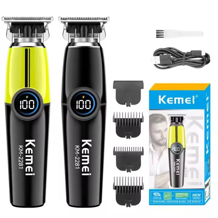Kemei-cortadora de pelo inalámbrica para peluquero, cortadora de pelo con acabado eléctrico profesional, 0mm, sin espacios - 1