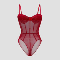 Shaper body sling mesh perspectiva simple hot girl ins viento aros de acero reunir onesie rojo - details 1