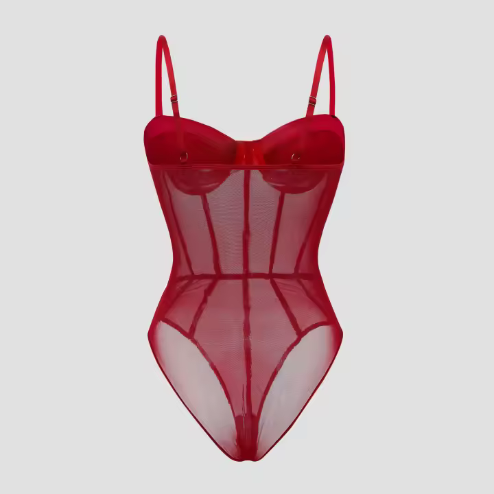 Shaper body sling malla perspectiva simple hot girl ins viento aros de acero reunir onesie rojo - 1
