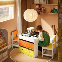 2 Taburetes Infantiles Escritorio Infantil con 2 Compartimentos y 1 Soporte para Rollo de Papel Blanco Madera y Verde ES - details 10