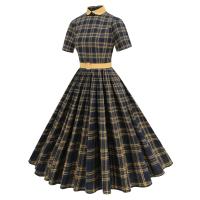 2025 nuevas mujeres Vintage a cuadros Retro Rockabilly cola fiesta de té 1950s 60s Swing vestido Otoño Invierno vestidos de manga corta - details 3