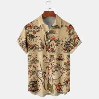 Camisas informales para hombre, estampado gráfico, moda para actividades al aire libre, camisa hawaiana, solapa, Tops de manga corta, ropa holgada de calle - details 2