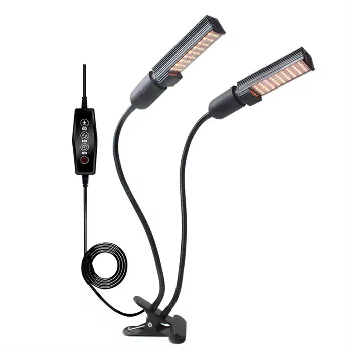 Lámpara LED de espectro completo para cultivo de plantas, 2 cabezales, 10W, 5 niveles de brillo regulables, temporizador de encendido y apagado automático, 3, 6, 12H - 1
