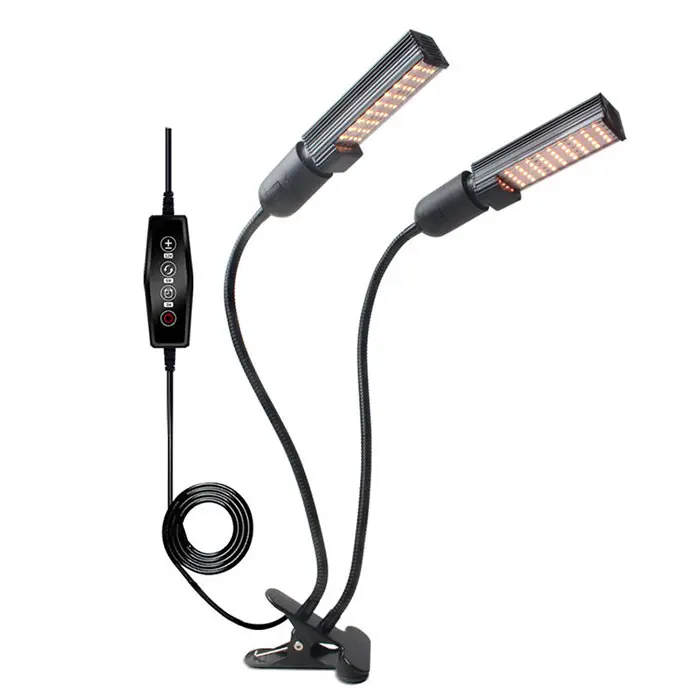 Lámpara LED de espectro completo para cultivo de plantas, 2 cabezales, 10W, 5 niveles de brillo regulables, temporizador de encendido y apagado automático, 3, 6, 12H - 1