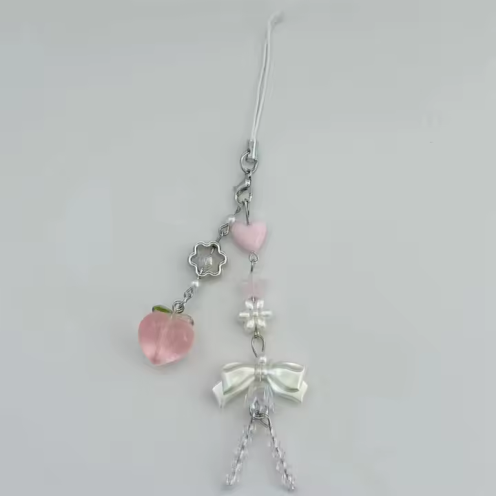 Encanto de Teléfono Kawaii Y2K Melocotón Colgante de Cuerda Hecho a Mano para iPhone Camara - 1