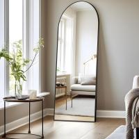 Cuerpo Entero Curvado, Espejos Grandes de Pared con Marco de Aluminio 161 x 52 cm, Espejo de Pie Inclinado o Colgante para Salón, Dormitorio, Entrada, Negro - details 1