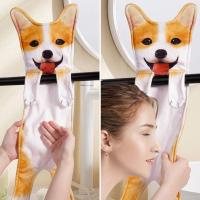 Toallas de mano creativas para perros de dibujos animados, toalla colgante absorbente suave de 60cm, toallas de animales simuladas de secado rápido engrosadas - details 11