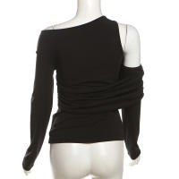 BUNO-Camiseta negra de manga larga con hombros descubiertos para mujer, jersey ajustado a la moda de cintura alta, Top liso Y2k 2024 - details 7