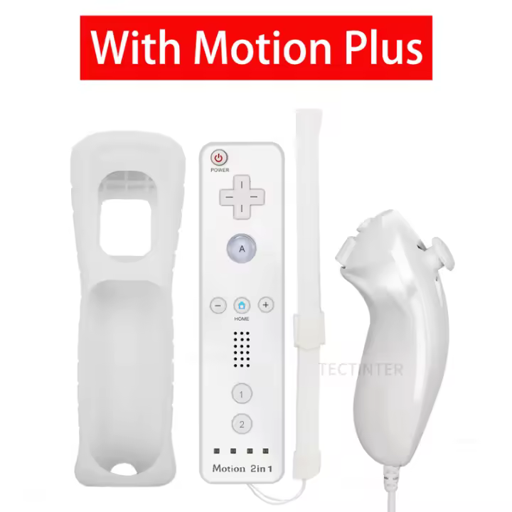 Mando a distancia integrado Motion Plus, Compatible con Nintendo Wii, Nunchuck Set, inalámbrico, Bluetooth, con funda de silicona - 1