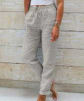 Pantalones De Verano Para Mujer Algodón Y Lino Cintura Alta Ajustables Casuales Streetwear Solido Pantalones Lánguidos Sueltos - details 7