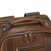 Mochila vintage de piel de vaca auténtica para hombre, color marrón oscuro clásico, gran capacidad con correas ajustables, compartimentos para computadora portátil y tableta, diseño duradero multicapa para viajes y escuela al aire libre, regalo ideal de S - details 13