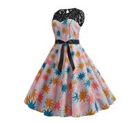 Lace patchwork summer women a line elegant vintage party dress with belt - details 101