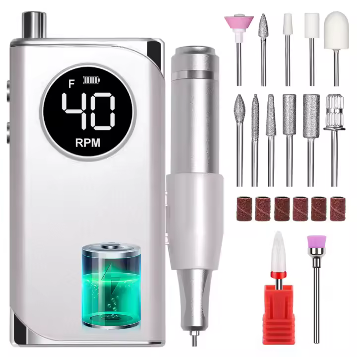 Taladro Eléctrico para Uñas Profesional 35000RPM Cabeza de Molienda Metálica - 1