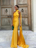BUNO-Vestido de fiesta con cinta de raso y cuello Halter para mujer, vestidos elegantes sin espalda y con hombros descubiertos, batas lisas para primavera 2025 - details 13