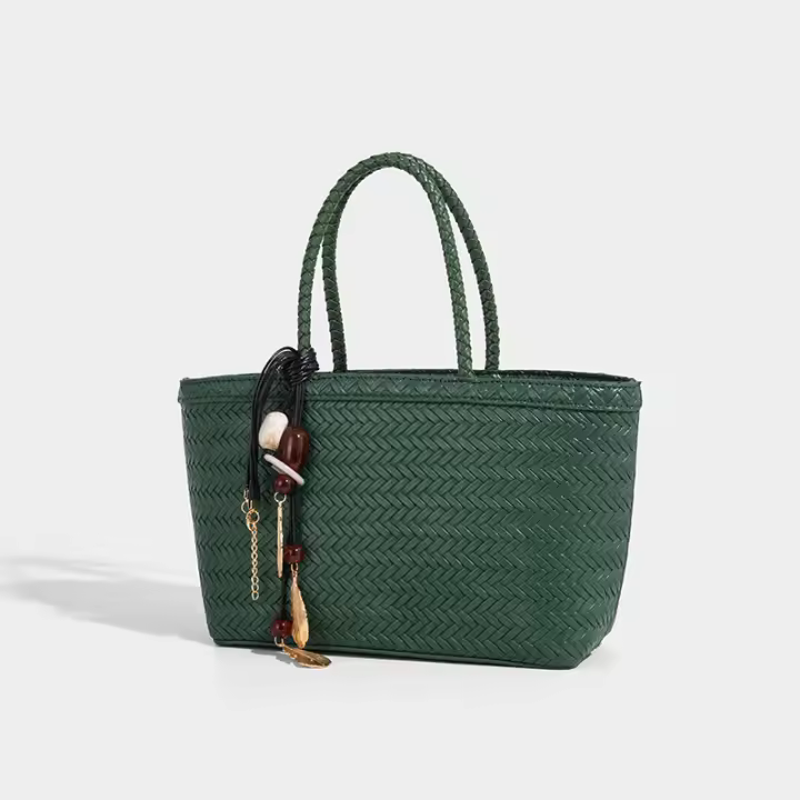 Bolso de mano de gran capacidad, nuevo bolso grande y versátil para mujer, bolso de hombro, bolso de cesta de verduras tejido elegante francés. - 1