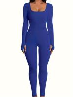 Mono informal de manga larga con cuello cuadrado, traje de yoga sin costuras, traje de fitness, 1 pieza - details 0