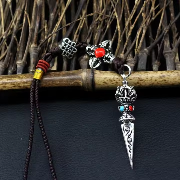 LLavero de campana de Vajra budista tibetana para hombre y mujer, colgante de joyería hecho a mano, cordón, campana de mano, cuerda tejida, colgadores de coche - 1