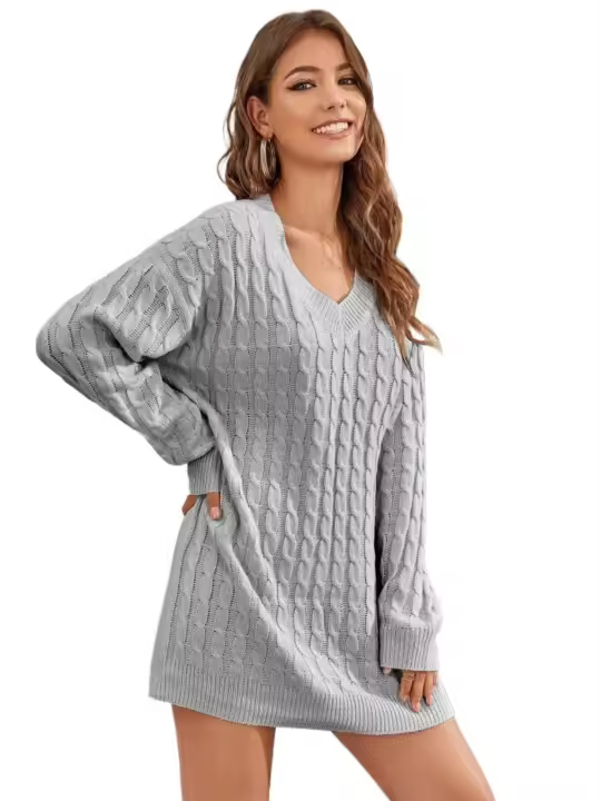 Vestidos de ganchillo de color sólido para mujer, mini vestido de punto con cuello en V, elegante y bonito para fiesta - 1