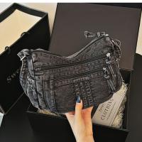 Bolso cruzado Retro vaquero de tela vaquera con cremallera de alta capacidad para mujer, bolso para axila, bolso de lona con correa ajustable, ropa informal - details 17