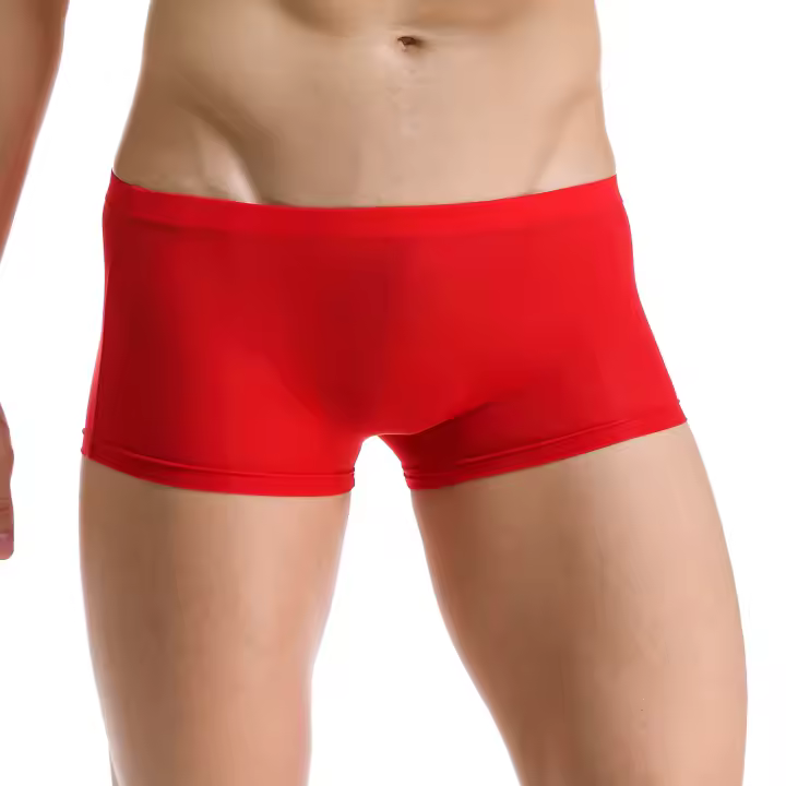 Suave Sexy Súper Fina Ropa Interior para Hombre Bóxers de seda Hielo Pantalones cortos Transparente de tiro bajo Bragas Cueca Homme - 1