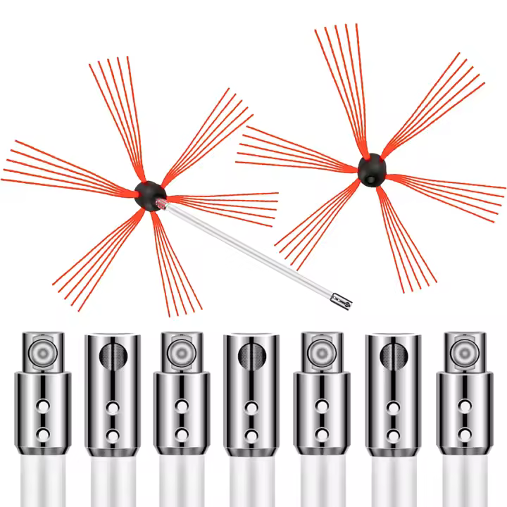 SucceBuy Kit de limpieza de chimeneas de 23 pies Varillas flexibles de nailon Sooteater 2 cabezales de cepillo Varillas de barrido de chimeneas de fácil conexión Herramienta de limpieza 110 V Potente solución de limpieza Blanco - 1