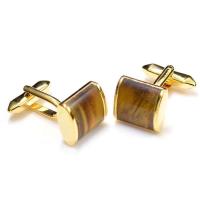 Gemelos de hombre con piedra de ojo de tigre amarillo, camisa de fiesta de negocios con botones de metal, accesorios para puños, regalo de cumpleaños de un amigo, nuevo - details 1