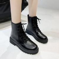 Botas Martin para mujer, otoño e invierno, nuevas botas de cuero de talla grande con tacón bajo y punta redonda, con cordones frontales y barril corto - details 4