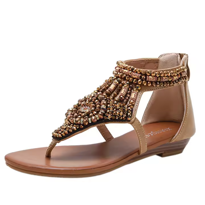 Sandalia 588-3 Holiday Clip on para mujer 2025 Verano Nuevas sandalias romanas de diamante con tacón inclinado a la moda y versátiles - 1