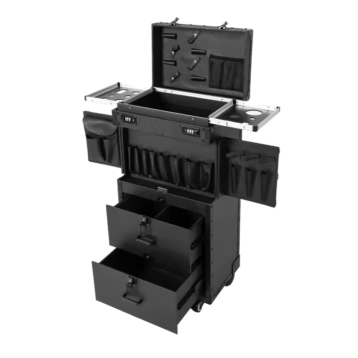 Caja de herramientas para el cabello, barra de tracción, nuevo estilista, caja de gran capacidad, caja de maquillaje, caja de almacenamiento de aleación de aluminio - 1
