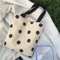 Bolso de compras pequeño de lona de Color sólido a la moda, bolso de mujer, bolso de hombro negro de gran capacidad con puntos - details 3