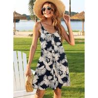 2025 Europa hermosa mujer verano delgado hombro botón cuello en V blusa de playa casual con vestido de bolsillo - details 25