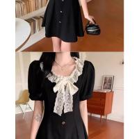 Vestido Vintage de Talla Grande con Cuello Redondo y Lazo Vestido Adelgazante de Estilo Veraniego para Ocultar la Forma del Cuerpo con Diseño Elegante - details 12