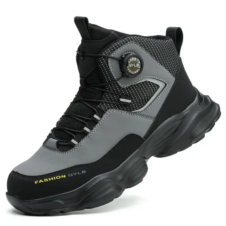Zapatos de seguridad con botón giratorio para hombre, calzado de trabajo impermeable, botas de construcción con tiras reflectantes, punta de acero, talla 48, Invierno - 1