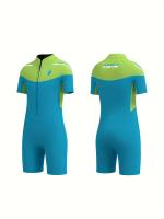 Traje de baño de una pieza de manga corta para niñas, con cremallera frontal, cómodo y elástico, para nadar en la piscina - details 7
