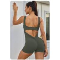 Traje deportivo de yoga para mujer sin costuras con espalda hueca en ropa ancha de nylon para gimnasio sin mangas cuello redondo para primavera/verano - details 8