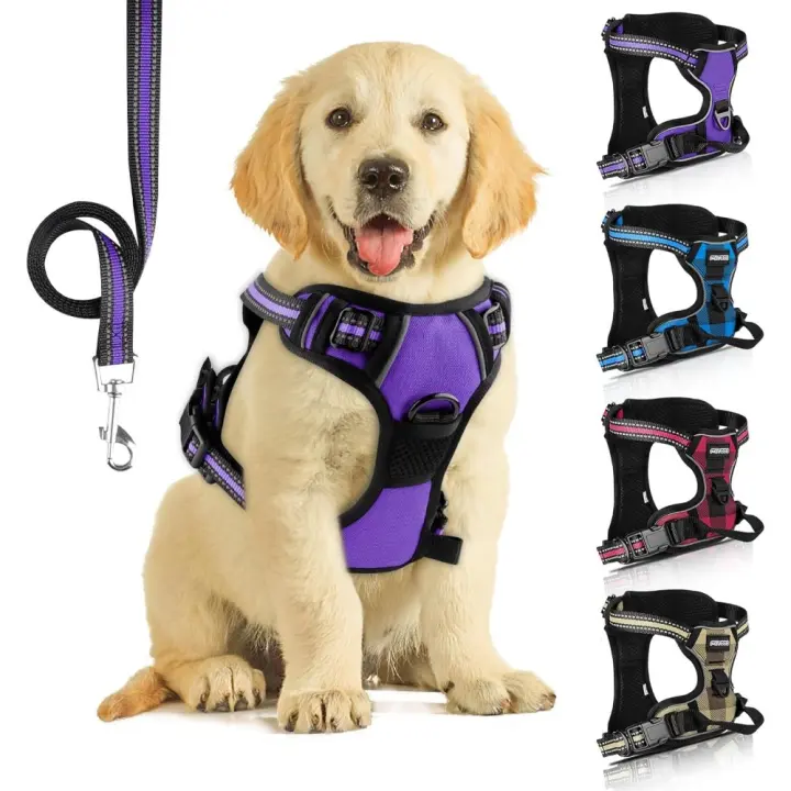 Arnes de Perro medianos con líneas reflectantes, Antitirones transpirables con Control de Manija para Correr - 1
