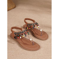 para mujer Nuevo estilo casual Sandalias de playa planas antideslizantes con cuentas - details 0