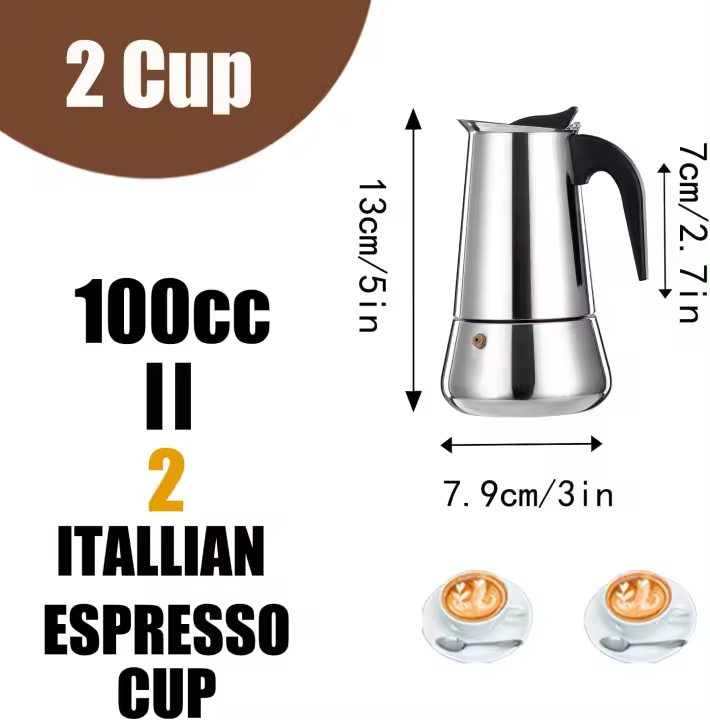 Diego Cafetera Italiana de Acero Inoxidable para Cocina de inducción,300 ml, 4-6 Tazas, Plateado - 1
