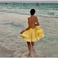 Vestido de Playa de Cintura Alta con Volantes Vestido de Vacaciones para Mujeres con Encaje de Verano con Espalda Descubierta - details 6