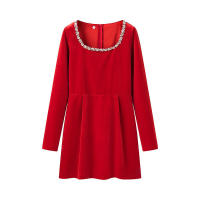 Elegante Vestido Mini de Cuidado con Cuentas Cuello Cuadrado, Larga Manga, A-Línea Adelgazante - details 4