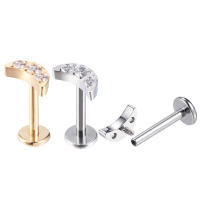 1 ud. G23 titanio roscado interno Labret Studs bisel circonita soldadura Luna titanio labio Piercing - details 0