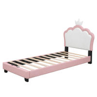 Marco de Cama para Niños 90*200cm con Base de Rebanado y Almohadilla Diseño de Corona Rosa - details 5