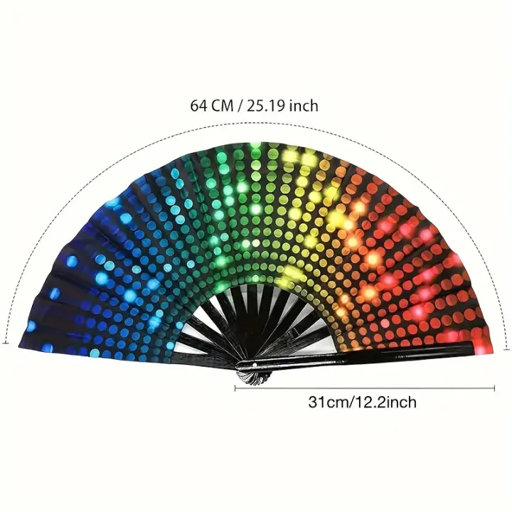 Abanico plegable fluorescente grande, abanico de mano de bambú Kung Fu, abanico colorido para fiestas, accesorio de baile y actuación, abanico para eventos festivos con diseño de anillo, ideal para fiestas y reuniones - 1