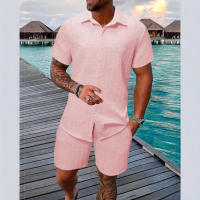 2025 verano jacquard traje de manga corta hombres vacaciones estilo casual camisa pantalones cortos conjunto de dos piezas - details 4