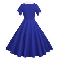 Women summer vintage a line short sleeve solid midi elegant casual party dress - details 4
