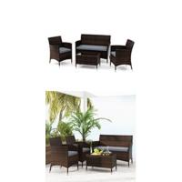 Conjunto de Muebles de Jardín 3 Piezas, 2 Sillones de Polirratán y 1 Mesa con Tablero de Cristal, Juego de Bistro con Cojines, Mesa y Silla para Terraza, Jardín, Patio - details 21