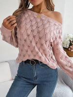 Suéter de manga larga con cuello de una línea para mujer, Jersey ahuecado de Color sólido, hombros descubiertos, Tops de punto, otoño e invierno, 2023 - details 22