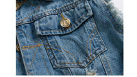 Chaquetas sin mangas de mezclilla de algodón rasgadas para hombre, parabrisas retro, ropa de otoño e invierno - details 2
