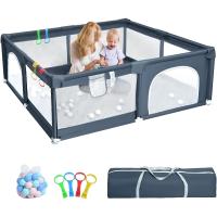 150x180cm - Parques de Juegos para Bebé con Malla Transpirable, Corralito Bebe Plegable con 50 Bola de Océano y 4 Anillas para Niños, gris - details 0