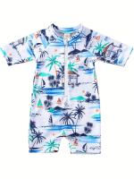 Bañador encantador con estampado de árbol de coco para niña, traje de baño con protección solar, cómodo para la playa y la piscina - details 2